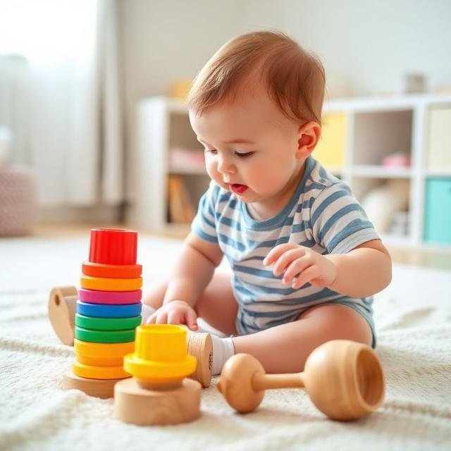 Bebé jugando con juguetes didácticos