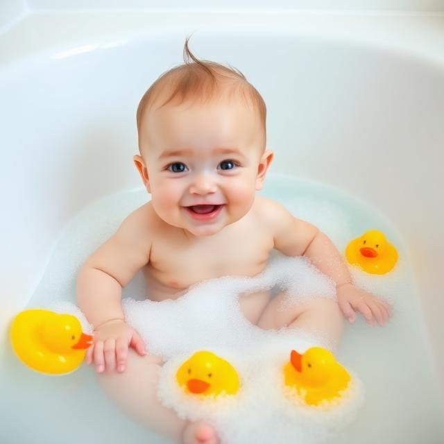 Hora del baño con patitos de goma