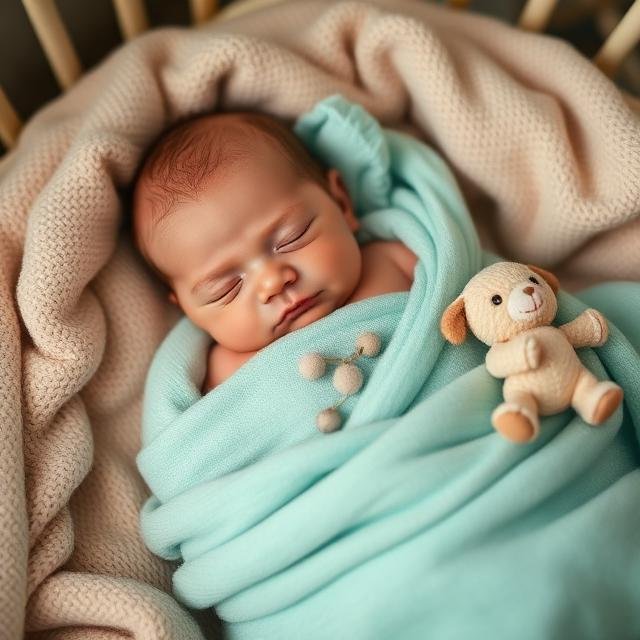 Recién nacido dormido en su colchita